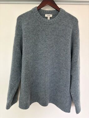 COS Men's Soft Alpaca blend Crewneck Sweater in grey blue